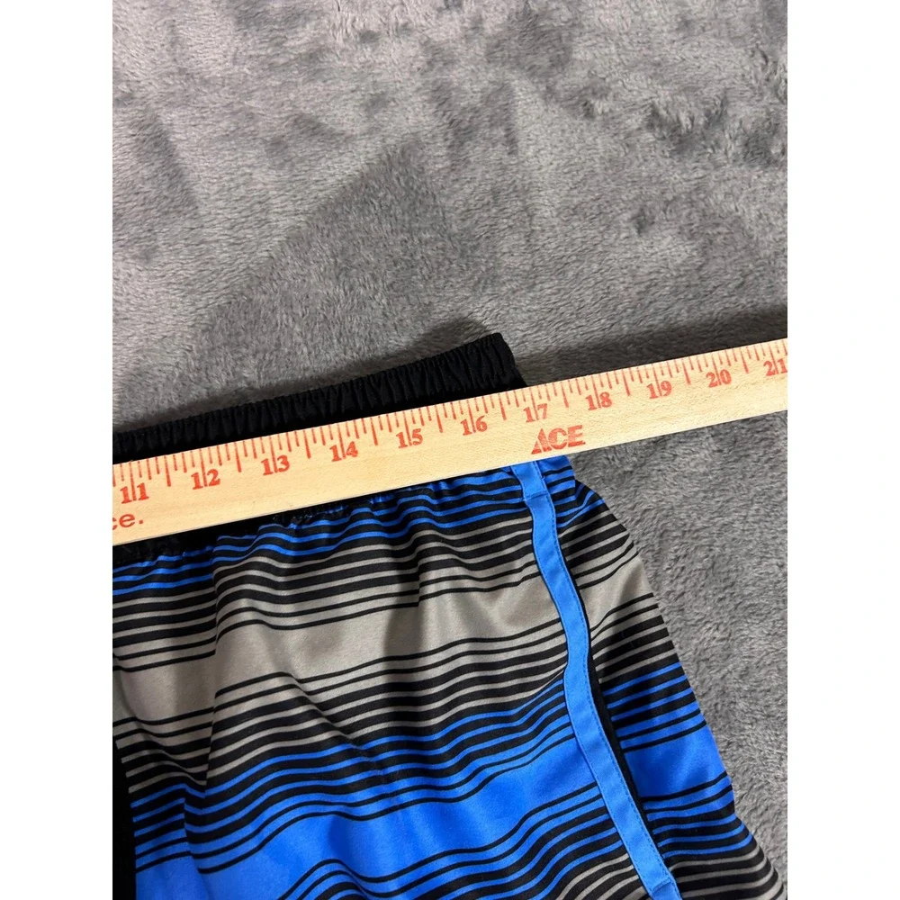 Y2K Adidas Mens Board Shorts Blue Gray Stripe‎ Drawstring Waist XL